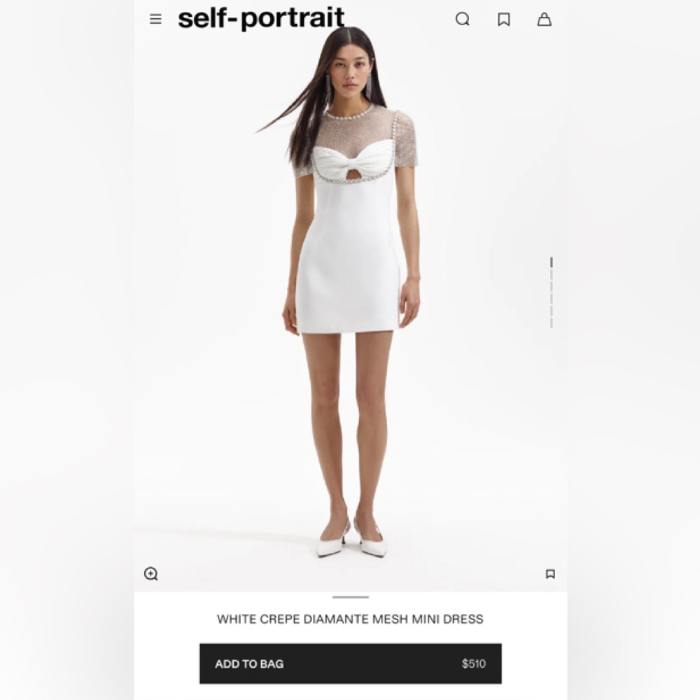 Self Portrait WHITE CREPE DIAMANTE MESH MINI DRESS